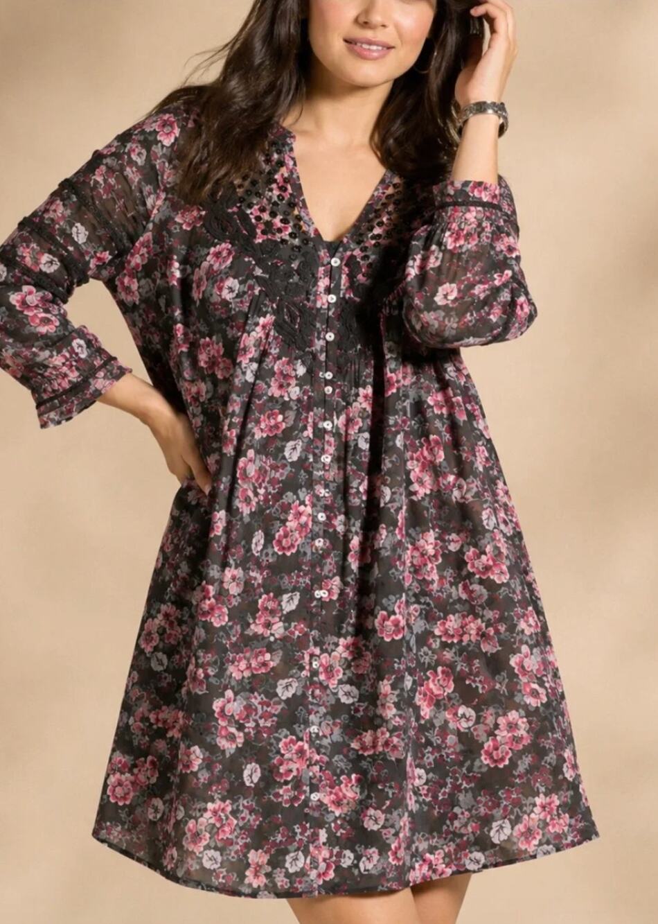 Sundance Floral Cotton "Andi" Button Embroidered Boho Country Western Dress 1X